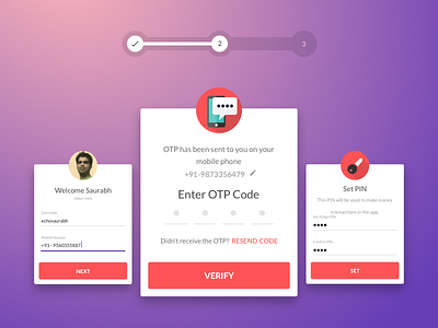 Mobile Facebook login and verification elevation login material design mobile muffin otp pin ui ux welcome