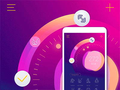 Virtual Fitness Instructor App achievement animation calorie data fitness overlay run speed sport ui weight