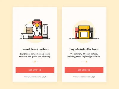 Coffee App Onboarding coffee flat illustration login mobile onboarding register signup ui ux walkthrough