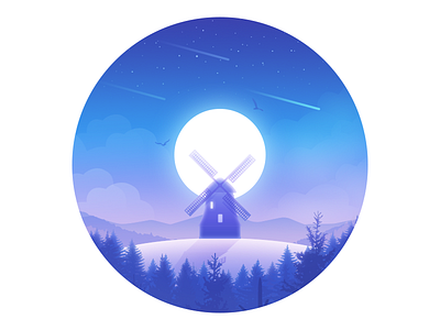 Windmill dream forest friend hill illustration lonely moon windmill