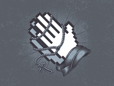 "iRestInPeace" apple art icon illustration grit imac photoshop pixels praying hands pun rosary tattoo texture