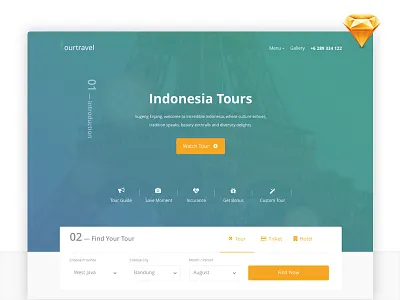 Tour travel | Freeebie One Page Sketch freebie landing page material minimalist ui ux web design