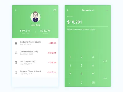 Credit Card App Design app card cards credit design green ios ui