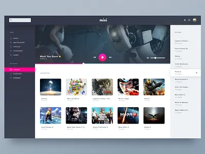 Video Game Music App app dashboard material design music pink play player ui video games