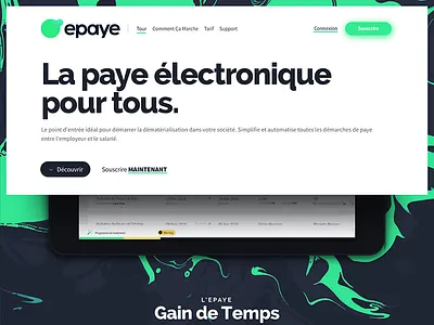 Epaye: la paye électronique pour tous. app fin gooey landing marble product site tech ui ux website