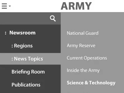 U.S. Army website Redesign Mobile Nav Wireframe Concept army government information architecture military news redesign responsive ui user experience website wireframe