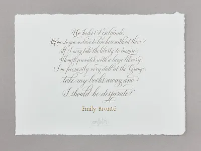 Emily Bronte calligraphy commission copperplate cursive emily bronte english roundhand fabriano joan quiros letterforms victorian walnut
