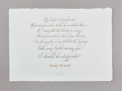 Emily Bronte calligraphy commission copperplate cursive emily bronte english roundhand fabriano joan quiros letterforms victorian walnut