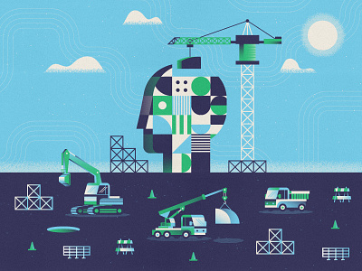 Construction Site abstract build cone crane dump truck excavator guard head sun truck vehicle zone
