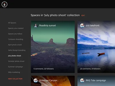 Collections for Hightail Spaces b2b feedback organization tool ui web