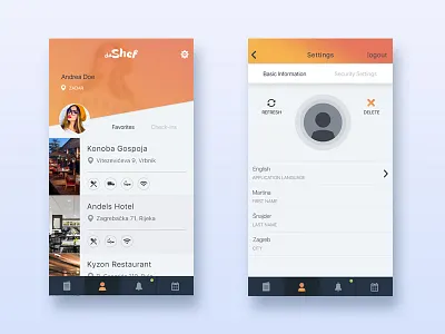 Profile - Restaurant guest app android app booking food ios orange profile psd restaurant shef user