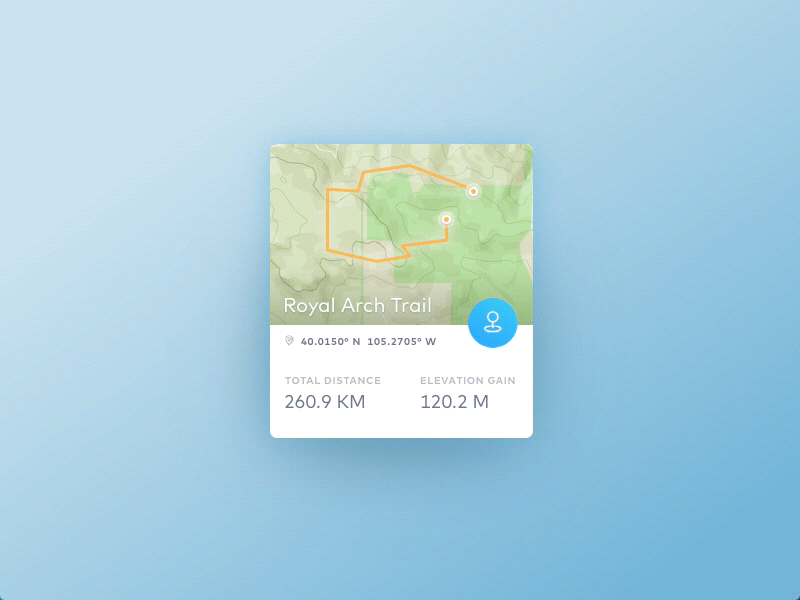 Trail Finder Card animation app card climbing hiking interface map trail ui web
