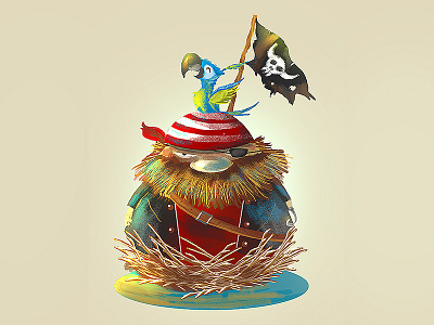 Pirate's Nest aqua beach bird character design drawing illustration nest ocean parrot pirate sea ship