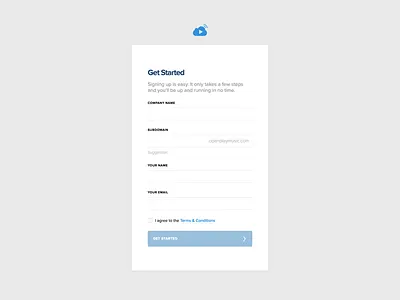 Sign Up Form — OpenPlay / Get Started account blue create field form get grey narrow sign started up
