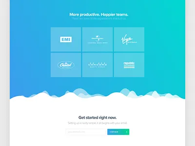 Waveform — OpenPlay / Homepage blue clients customers form gradient grid homepage logos slideshow teal waveform