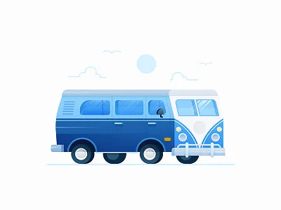 Cruisin' the coast car cloud editorial illustration nature perspective retro sun van vector vehicle vintage