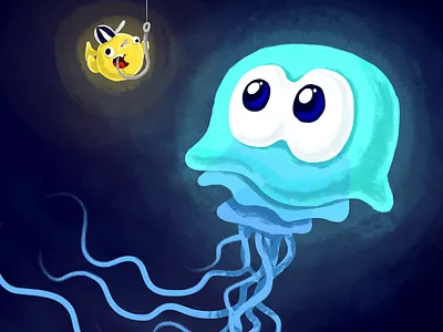 Jellyfish bait blue fish fishing fun glowing hook illustration jelly jellyfish ocean