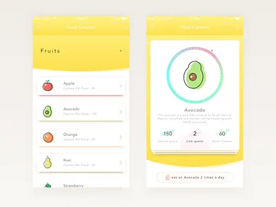 Food Calories app avocado calories food free sketch freebie freeweeklyui fruit mobile app sketch ui weekly