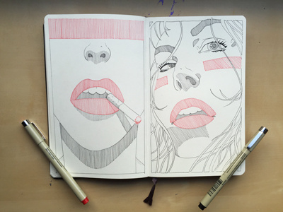 Smoke 'em biglips blackink crosshatching drawing illustration micron moleskine patterns red redlips sketchbook