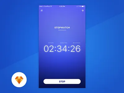 StopWatch - Day84/100 My UI/UX Free SketchApp Challenge app clock daily ui day84 free sketch stopwatch timer ui ux watch