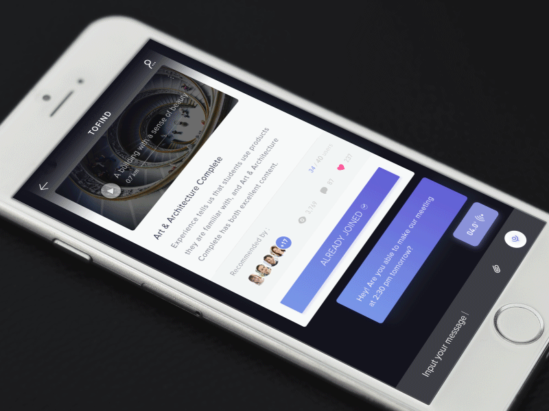 ToFind Multi function chat interface app card chat comment concept dialogue map navigation social travel ui ux