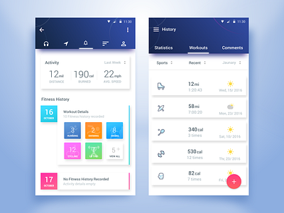 Fitness Tracker App android calendar creative flat design google ios ios app minimal design model portfolio profile web design