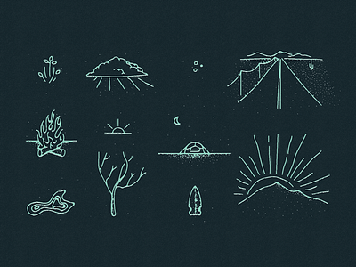 Loose Bits arrow cactus clouds fire moon mountain road sun tent topography tree