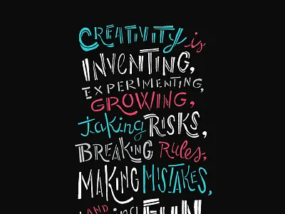 Creativity Is Inventing creativity handlettered handlettering lettered lettering mary lou cook quote