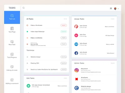 Task List Dashboard admin dashboard data flat infographic interface minimal statistics task todo ui ux