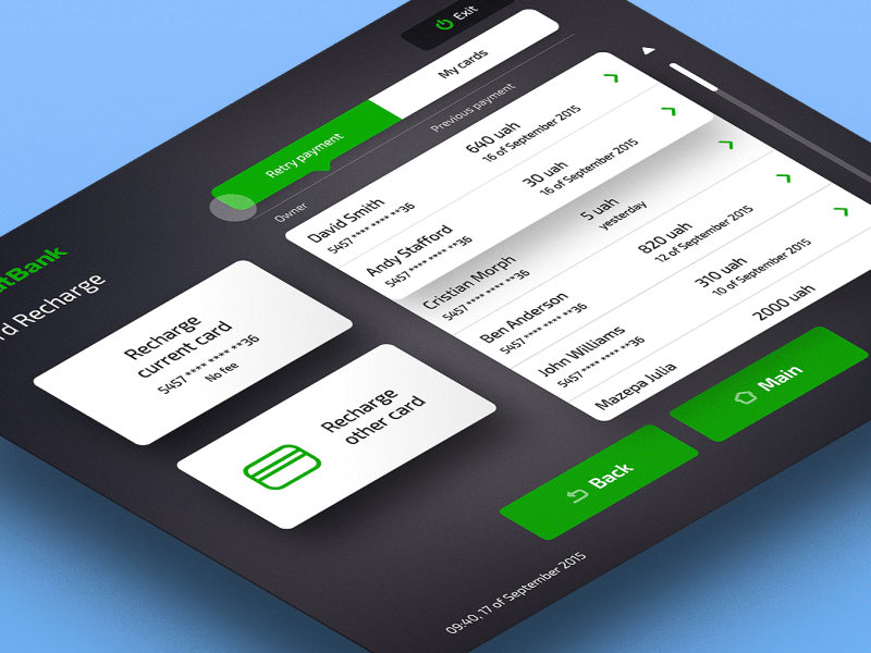 Privat Terminal Kiosk — Recharge Card Screen Animation atm bank card cash finance history kiosk money payment recharge terminal transfer