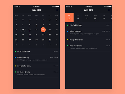 Calendar app calendar clean dark freelance ios reminder simple ui utility ux