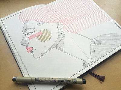 How High crosshatching drawing goldcheeks howhigh illustration lineart micron moleskine patterns red redlips sketchbook