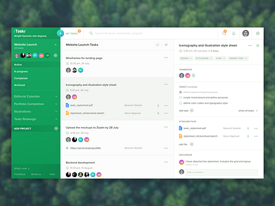 Taskr dashboard file interface management message plan productivity task tool ux