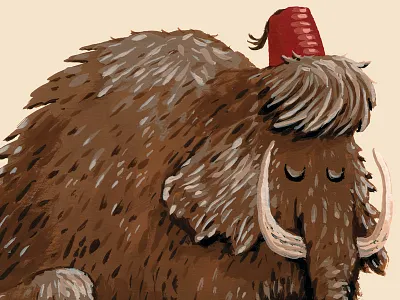Mammoth 2 animal fez fun gouache painting