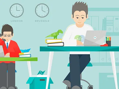 Teamleader box clock desk flat 2d illustration illustration office origami people vector based