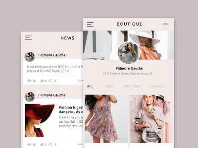 Fashion app user interface application boutique clean fashion modern pink shop ui ux
