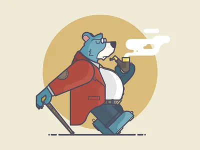 A Very Proper Bear bear cane glasses illustration line art pipe smoking jacket smug