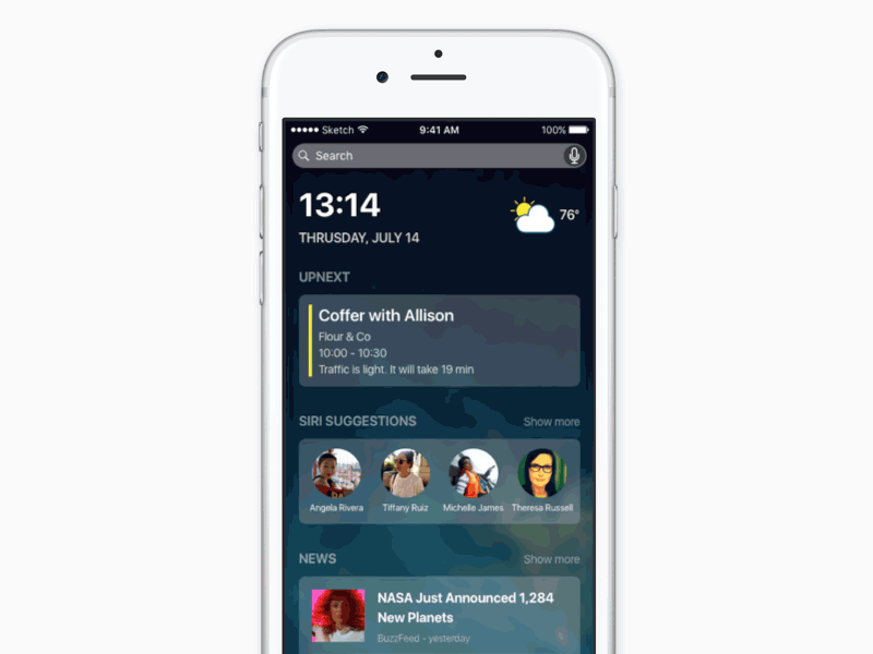 iOS 10 - Siri Suggestions calendar clock contacts ios 10 iphone lock news personalisation siri spotlight search suggestions weather