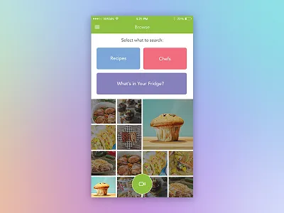 Browse Screen for Recipes app browse camera chefs cook design discover ios menu recipes search