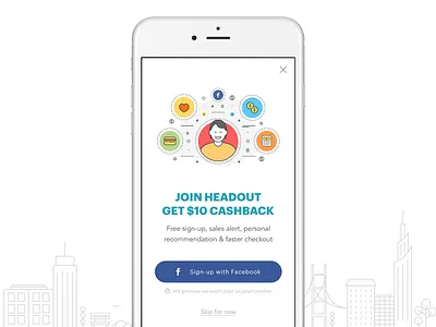 New User Credit Popup app cashback credit facebook headout ios join new popup referral signup user