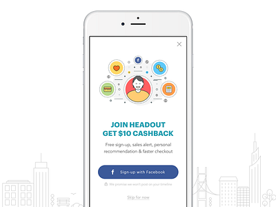 New User Credit Popup app cashback credit facebook headout ios join new popup referral signup user