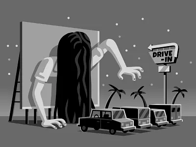 Attack of the 50 ft. Ring Girl black white illustration movies the ring vector