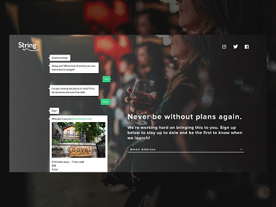 String Landing Page Design activities dark event discovery kansas city string video background