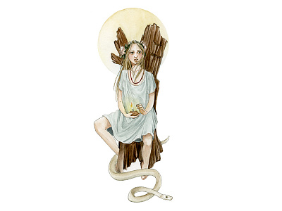 III: The Empress cards deck empress illustration moon serpent snake sun tarot tarotcards watercolor