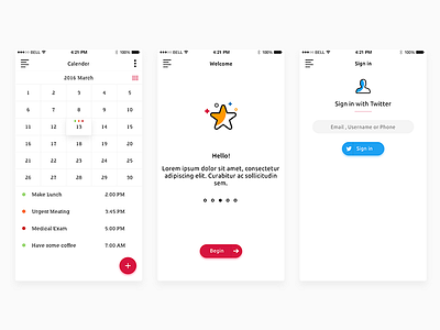 Multipurpose UI Kit calendar design interface kit light login registration sing in splash to do twitter