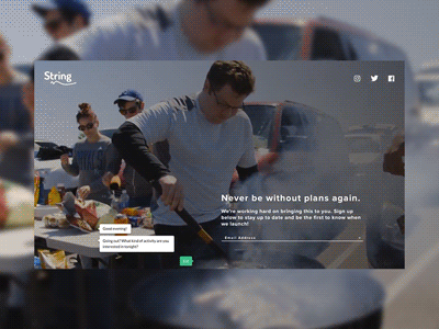 String Landing Page UI - Animated activities dark event discovery kansas city string video background