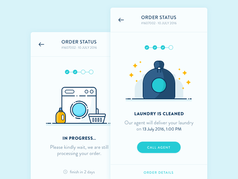 Example of Order Status Screen - Laundry App