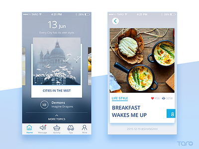 Homepage & Note detail app blur book card date flat ios magazine mobile music outline screen