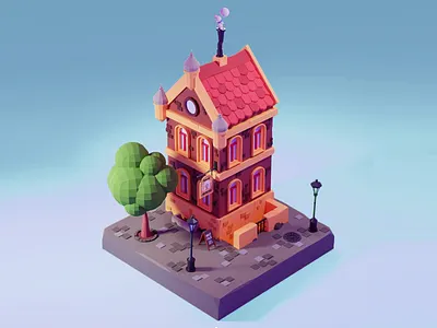 3D model of European-style building 3d 3d art 3d art work 3d building 3d building european building 3d visual abstract blue gradient building design cityscape clean colorful cozytown creative europeanarchitecture gradient gradient background graphic design micro miniature