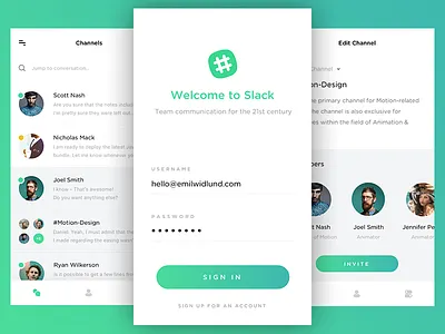 Introducing New Interface for Slack - Login Screen app flat graidents interface ios messaging profile slack ui ux